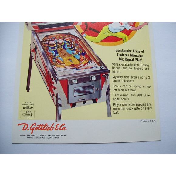 300 Pinball FLYER Original NOS Vintage 1975 Game Artwork Non Circulated Bowling - Picture 4 of 4
